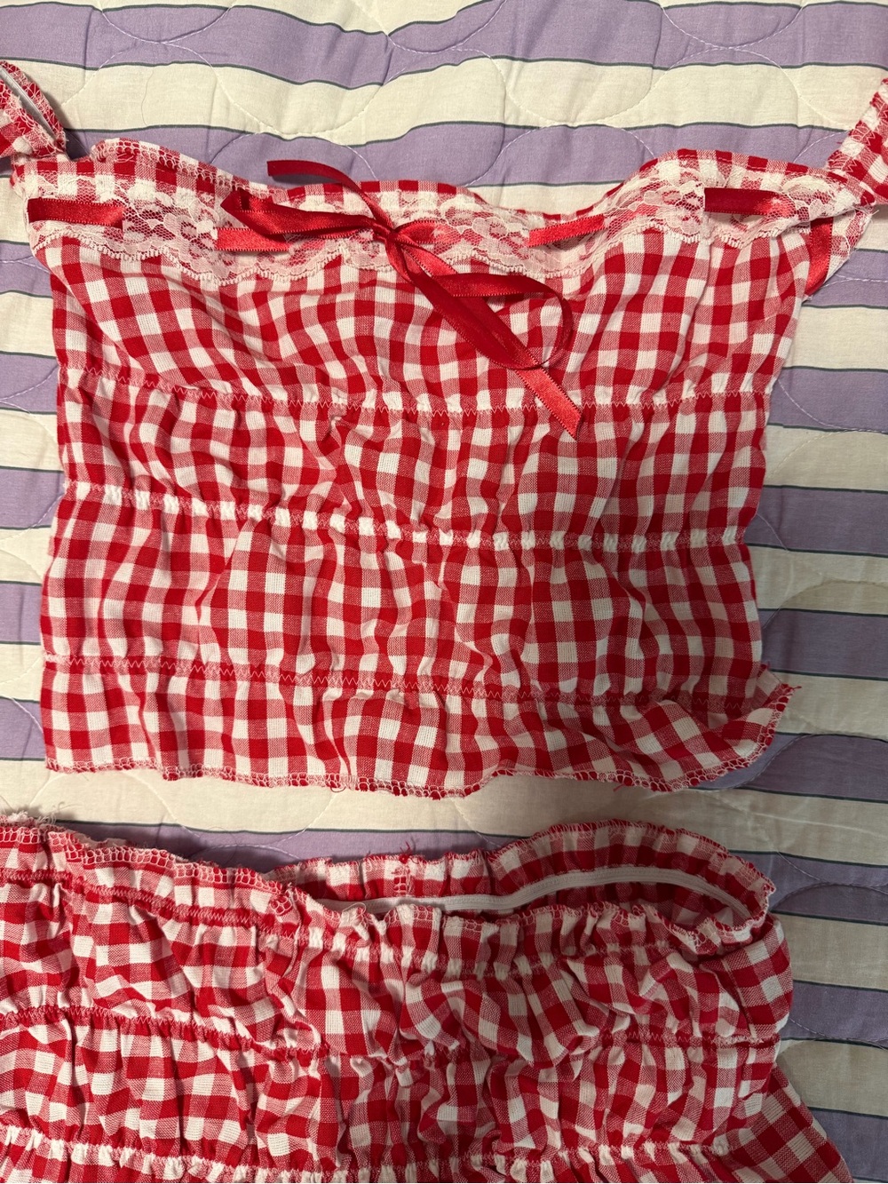 Handmade Red Gingham Ruffle 2 Piece Set 🍓🎀 S - Picture 2 of 11